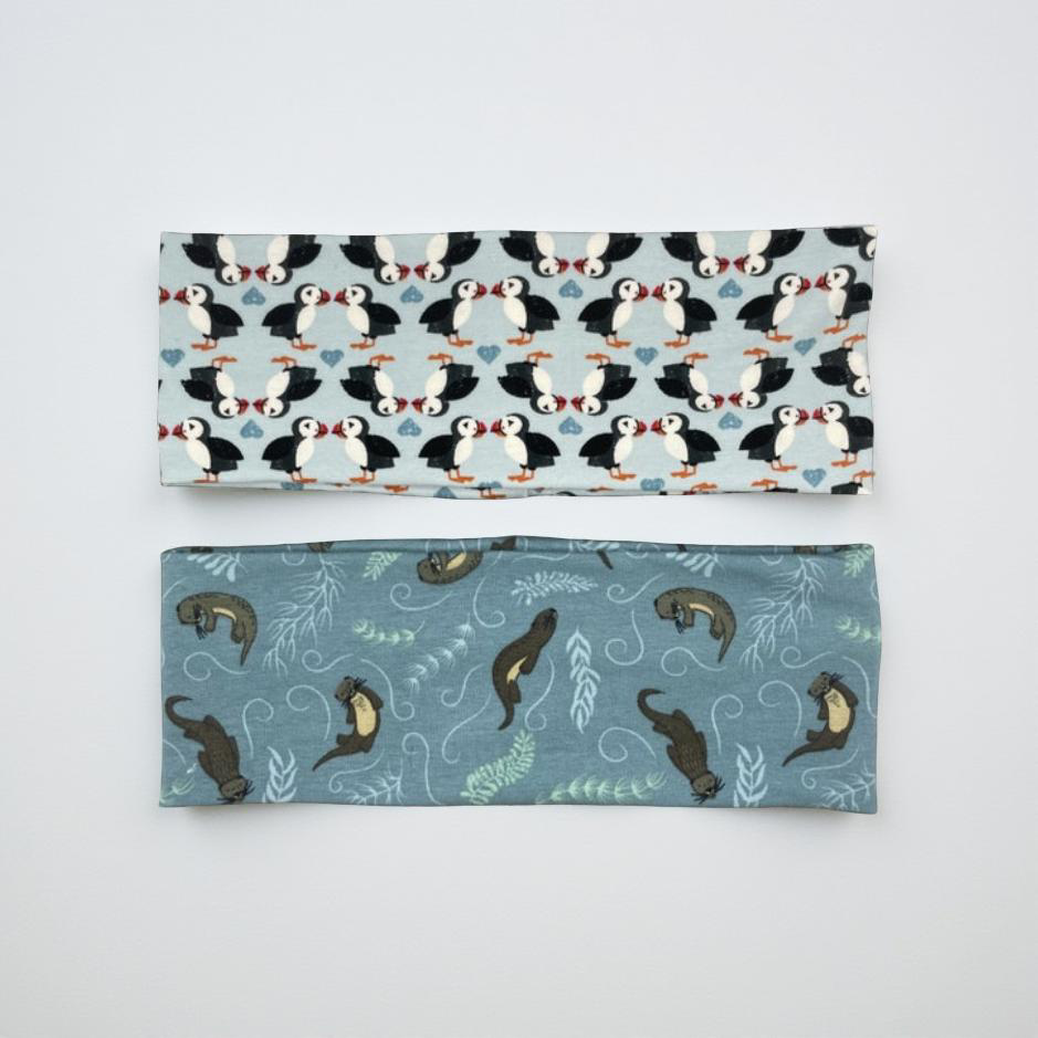 Sea Otter and Puffin Alaskan Handmade Headbands Jersey Knit Soft