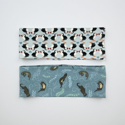 Sea Otter and Puffin Alaskan Handmade Headbands Jersey Knit Soft