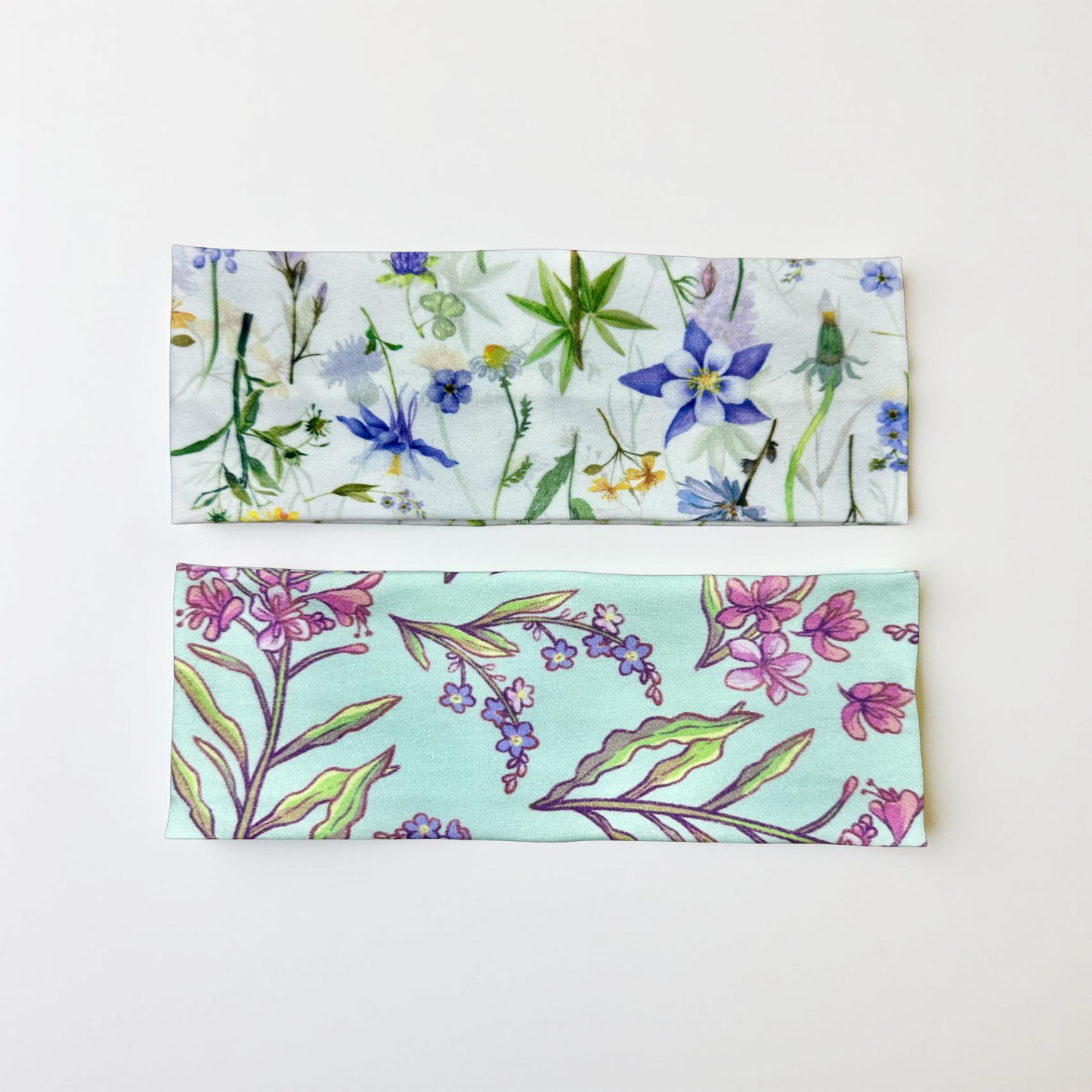 Handmade Floral Headband: Alaskan Fireweed & Columbine Jersey Knit