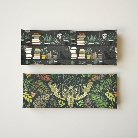 Handmade Dark Academia Headband: Moth, Ferns, Bookshelves Print