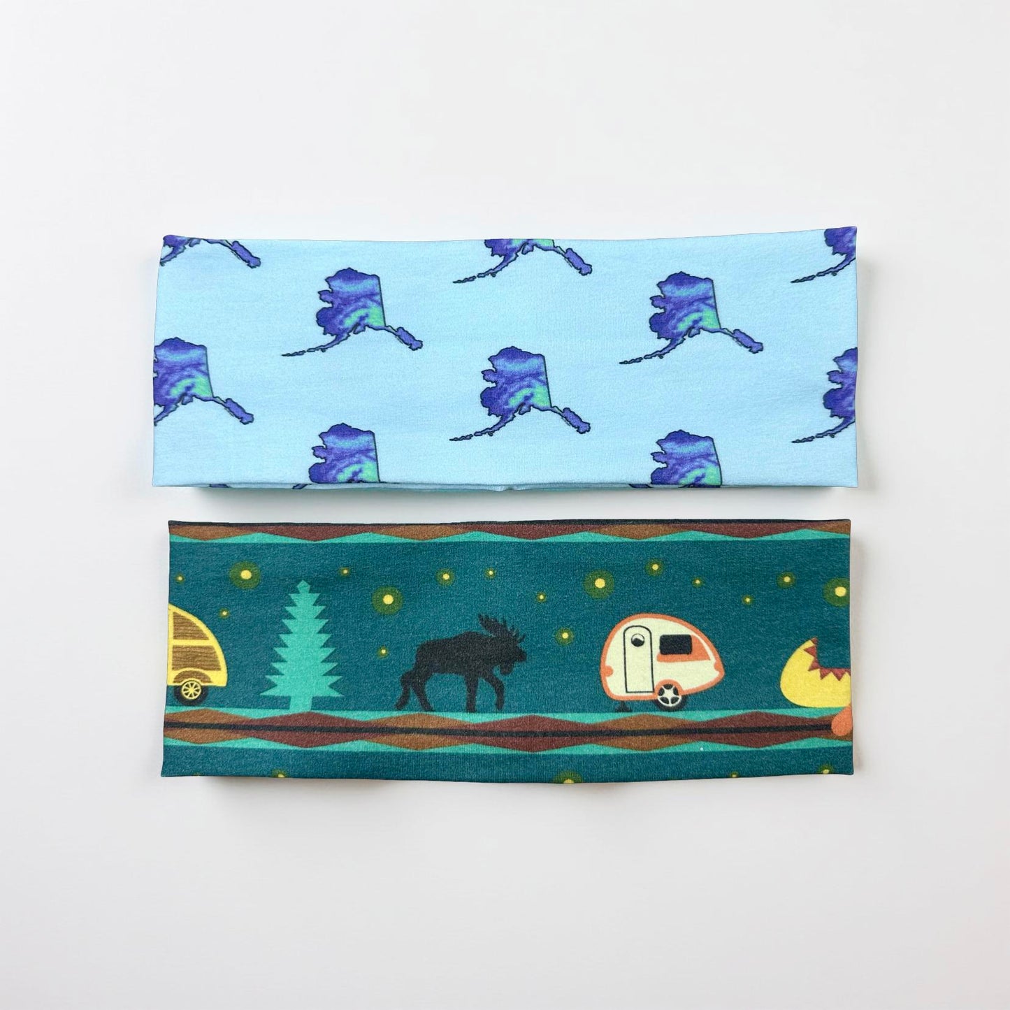 Alaska Moose and Campers Handmade Headbands Jersey Knit Soft