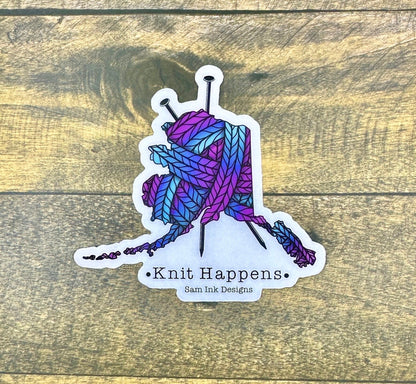 Knit Happens Alaska Sticker: Colorful Knitting Pun, 4-inch Vinyl