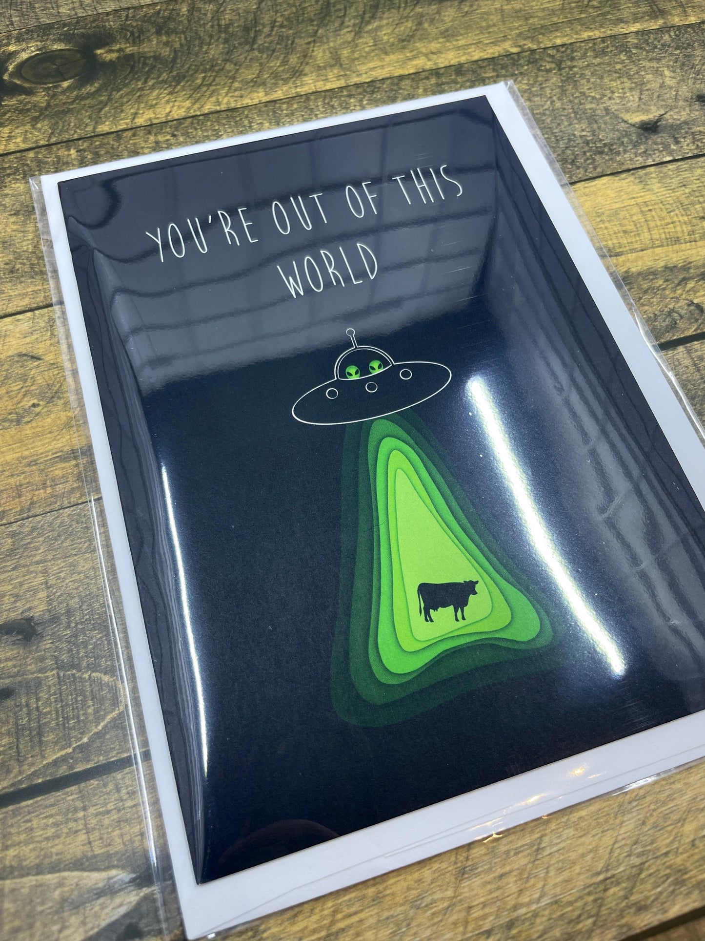 Alien Cow Abduction Spaceship Greeting Card Thank You Congratulations Card