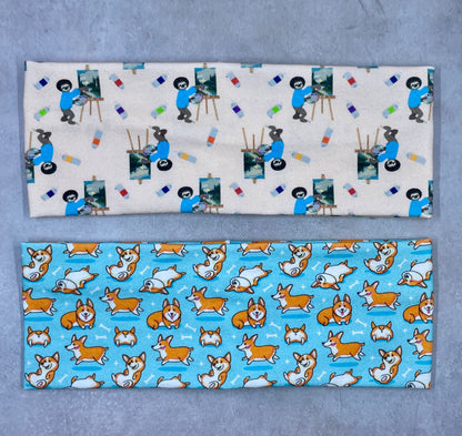 Corgi Butts and Sloth Bob Ross Handmade Headbands Jersey Knit Soft