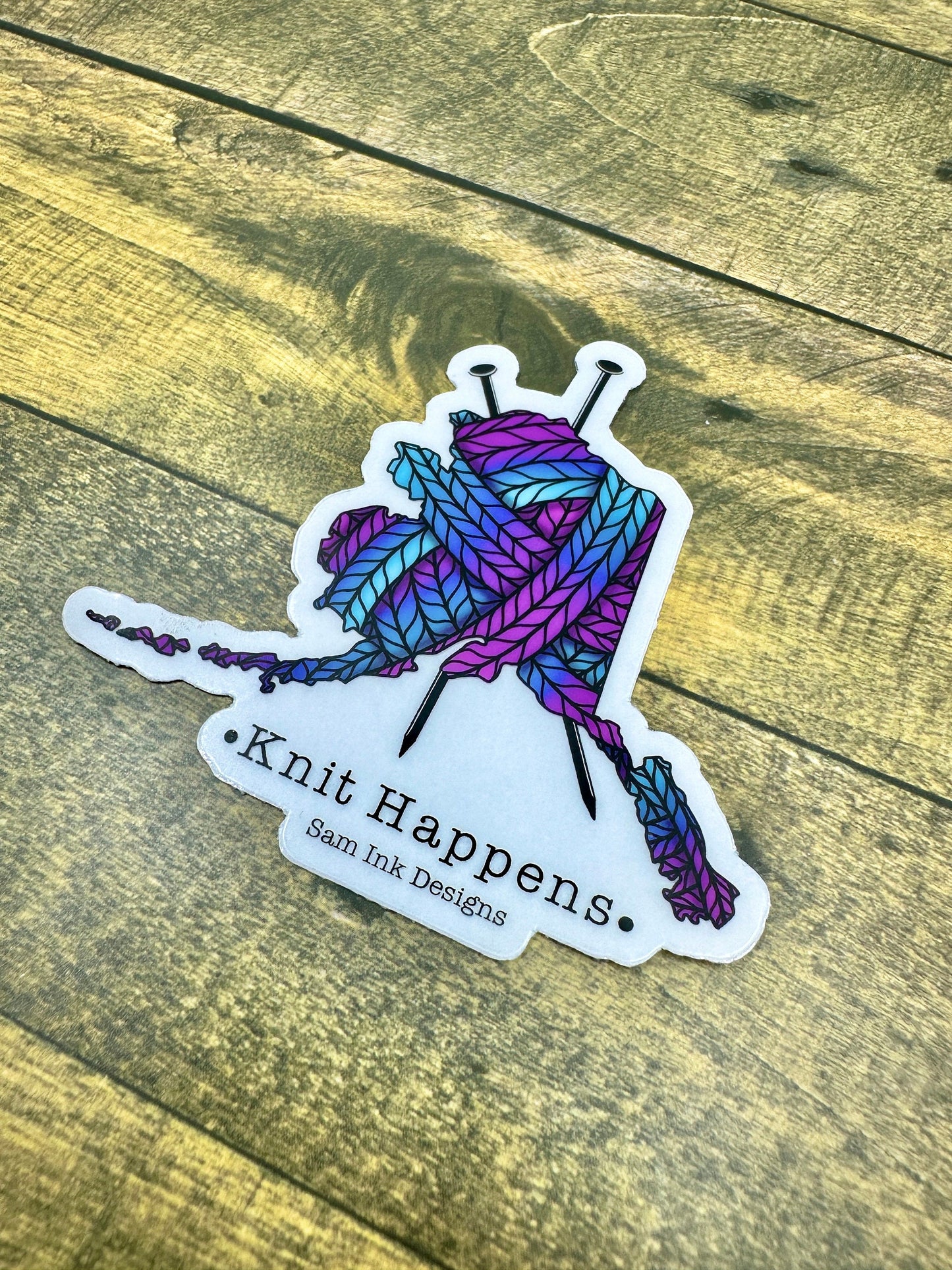 Knit Happens Alaska Sticker: Colorful Knitting Pun, 4-inch Vinyl