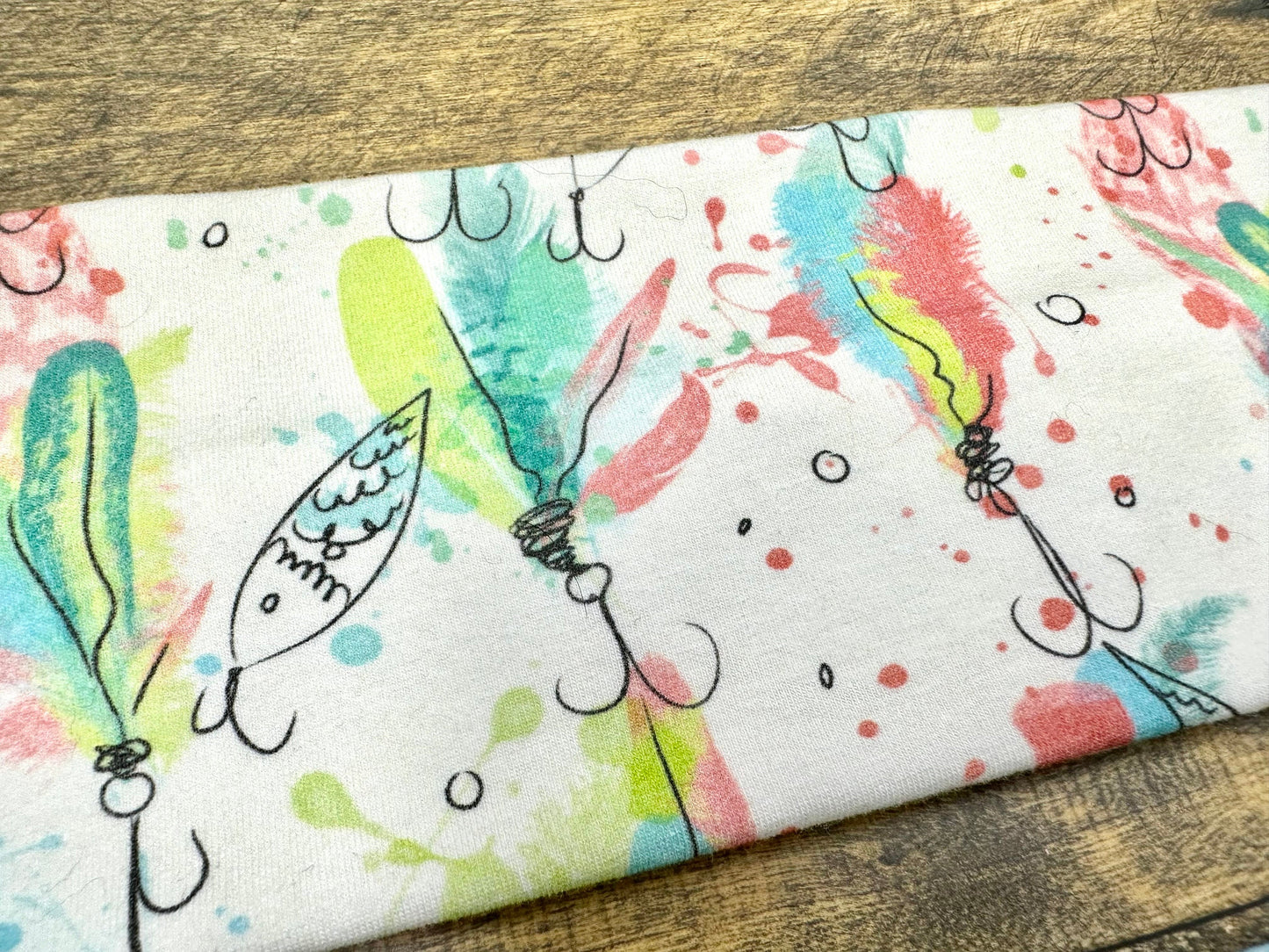 Alaska and Fishing Hooks Handmade Headbands Jersey Knit Soft Topographical Watercolor