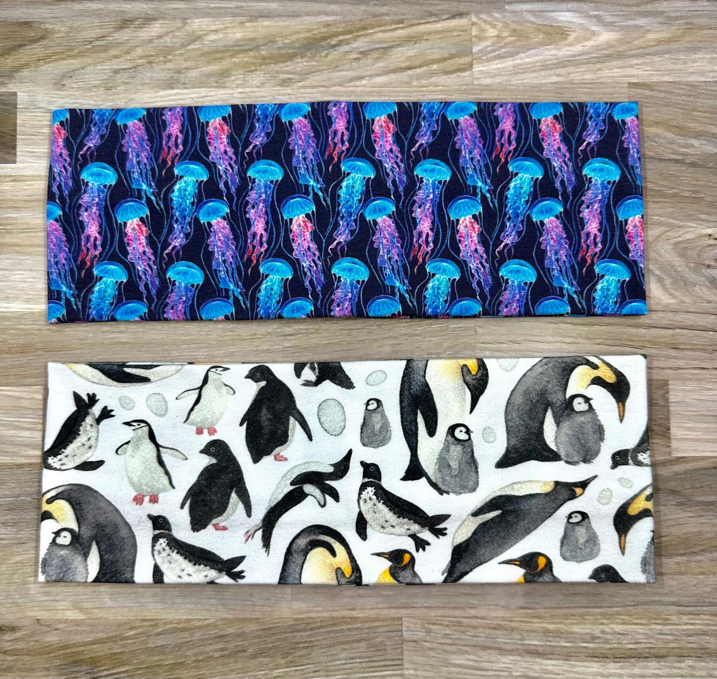 Jellyfish and Penguins Watercolor Handmade Headbands Jersey Knit Soft
