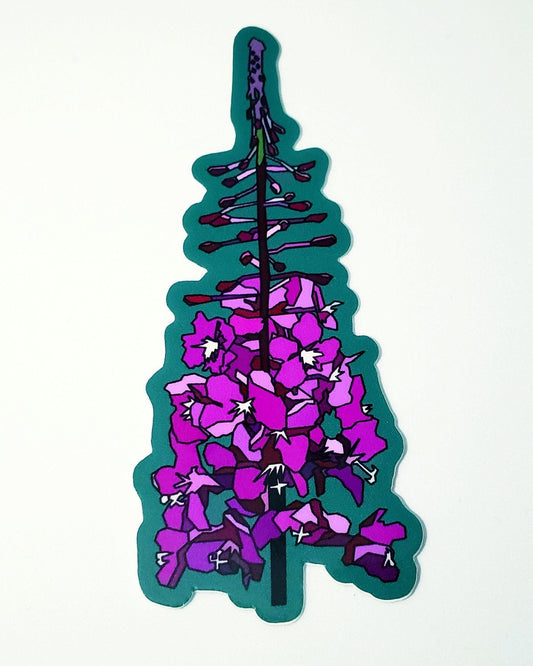 Alaska Fireweed Flower Vinyl Sticker: Waterproof Botanical Design