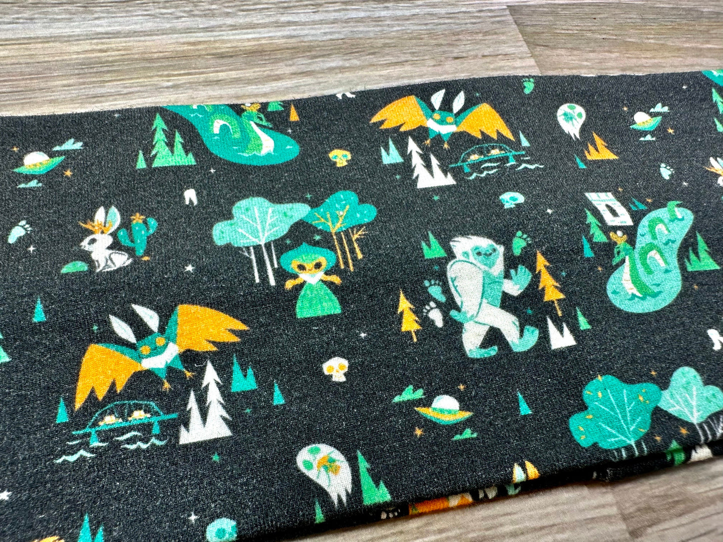 Bigfoot and Cryptids Headband Handmade Soft Jersey Knit Mythylogical Sweatband