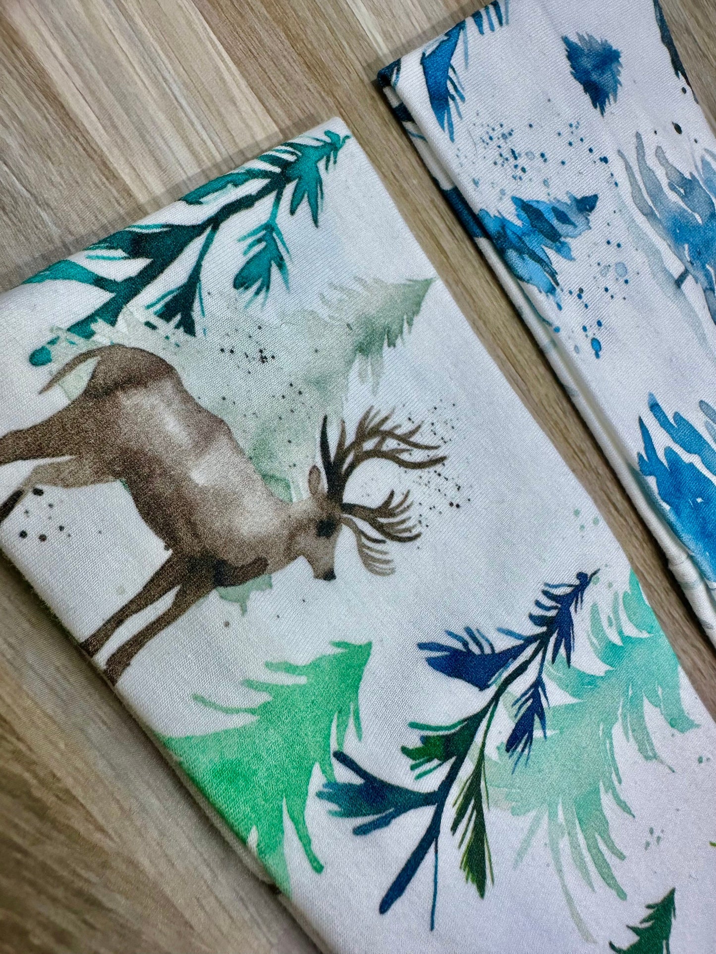 Deer Headband and Spruce Trees Watercolor Handmade Headbands Jersey Knit Soft Bandeau