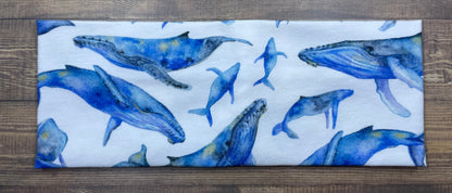 Humpback Whales Handmade Headbands Jersey Knit Soft Watercolor Graphic Design Art