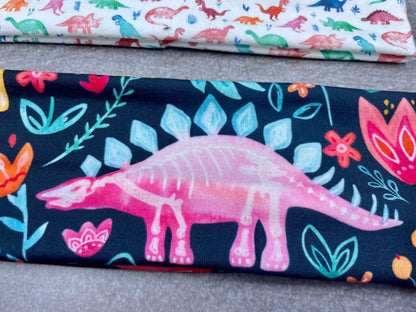 Pink Rainbow Cute Dinosaur Jersey Knit Soft Headbands Floral Dino Gift for Her Girls Accessories