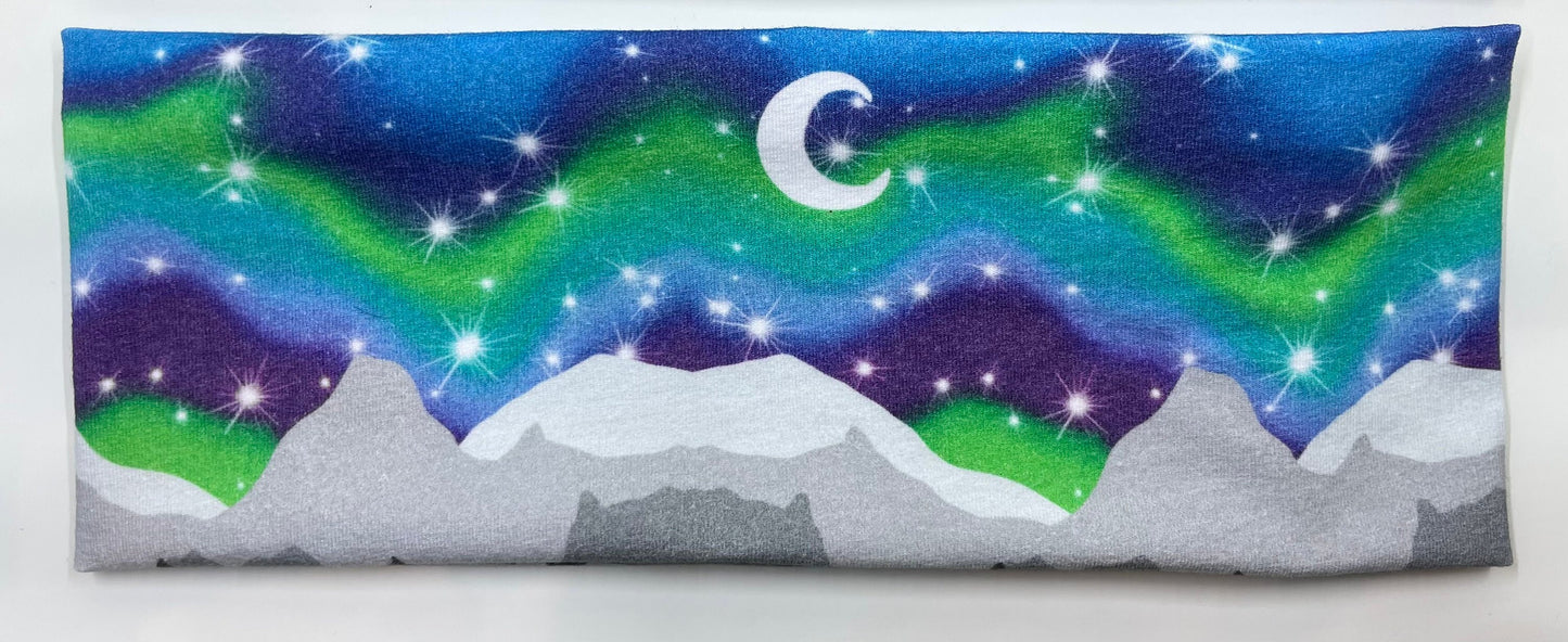 Alaskan Northern Lights Mountains and Jellyfish Handmade Headbands Jersey Knit Soft