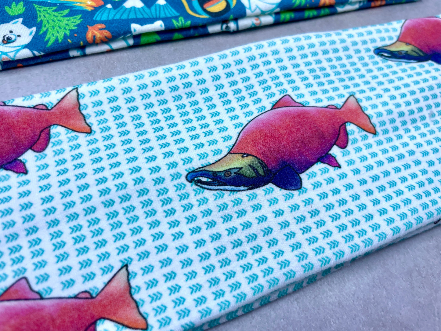 Alaska Headband Husky and Salmon Handmade Bandeau Jersey Knit Soft