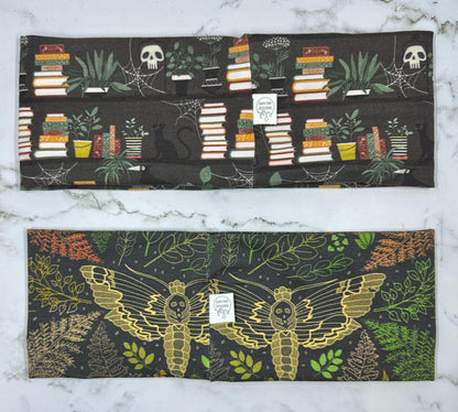 Handmade Dark Academia Headband: Moth, Ferns, Bookshelves Print