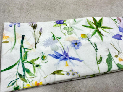 Handmade Floral Headband: Alaskan Fireweed & Columbine Jersey Knit