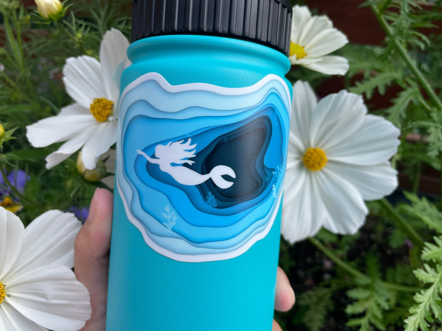 Mermaid Sticker Topographical Sea Blue Decal Original Artwork Sticker Waterproof and Fade Resistant