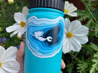 Mermaid Sticker Topographical Sea Blue Decal Original Artwork Sticker Waterproof and Fade Resistant