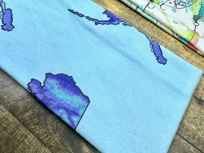 Alaska and Fishing Hooks Handmade Headbands Jersey Knit Soft Topographical Watercolor