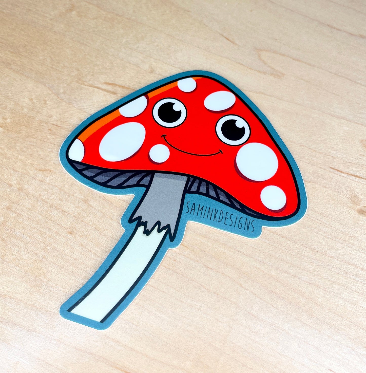 Mushroom Smiley Face Sticker: Waterproof Vinyl Decal
