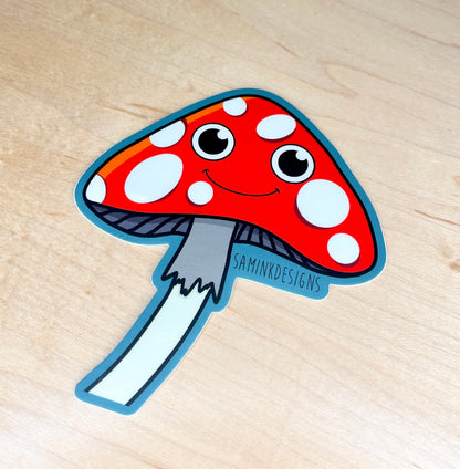 Mushroom Smiley Face Sticker: Waterproof Vinyl Decal