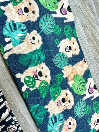Golden Retreivers and Horses Handmade Headbands Jersey Knit Soft Monstera Leaf Plant