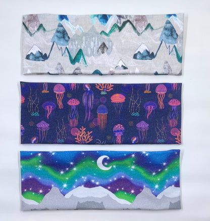 Alaskan Northern Lights Mountains and Jellyfish Handmade Headbands Jersey Knit Soft