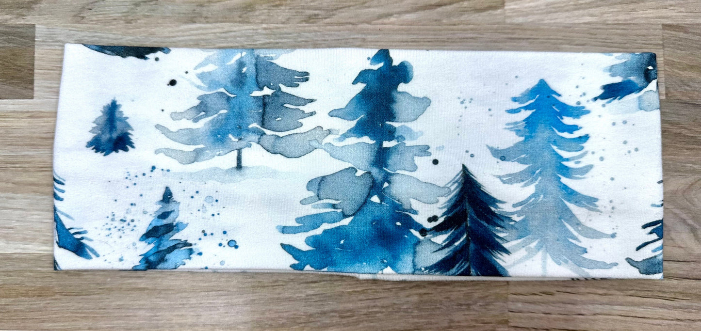 Deer Headband and Spruce Trees Watercolor Handmade Headbands Jersey Knit Soft Bandeau