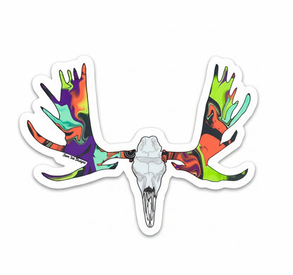 Moose Skull Vinyl Sticker: Alaska Animal Art, Waterproof Laptop Decal