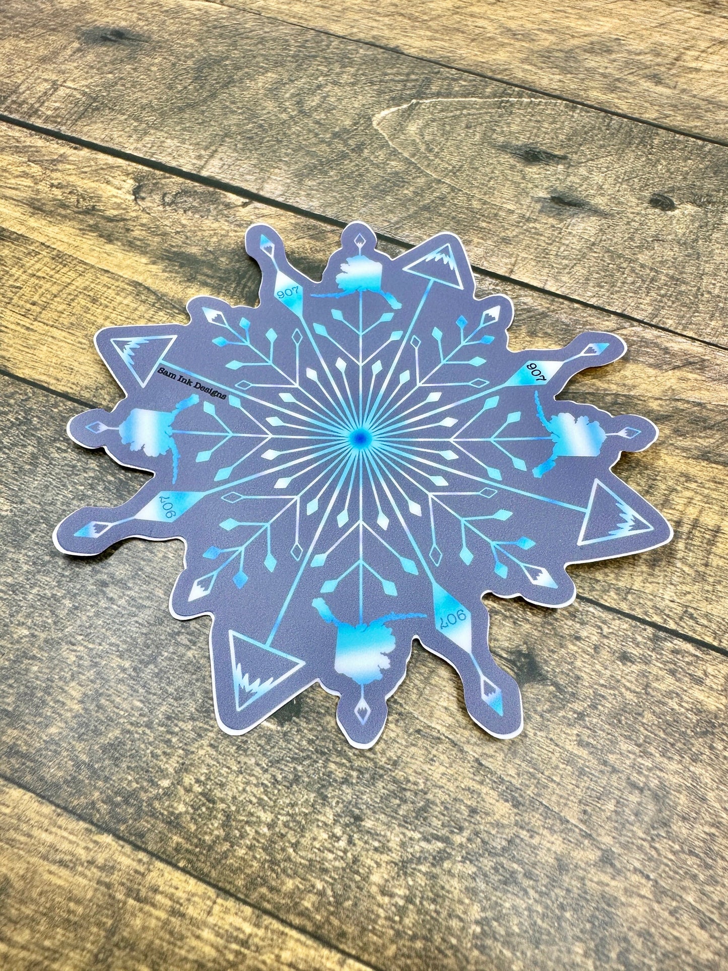 Alaska Snowflake Sticker: Original Art, Waterproof Vinyl Decal