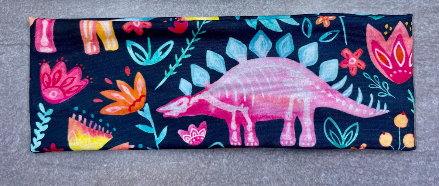 Pink Rainbow Cute Dinosaur Jersey Knit Soft Headbands Floral Dino Gift for Her Girls Accessories