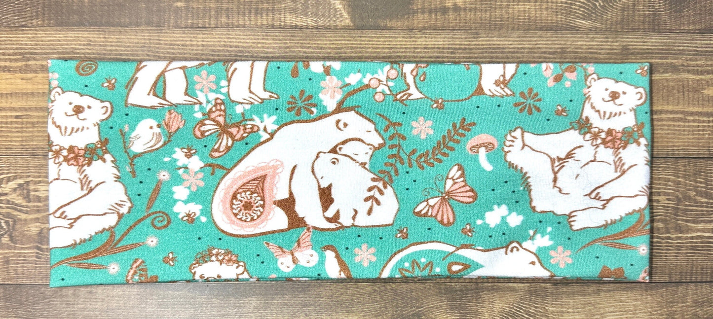 Polar Bear Heabdnsd, Alaska Ulu Headband, Handmade Knit Soft Headbands, Forrest and Mushroom