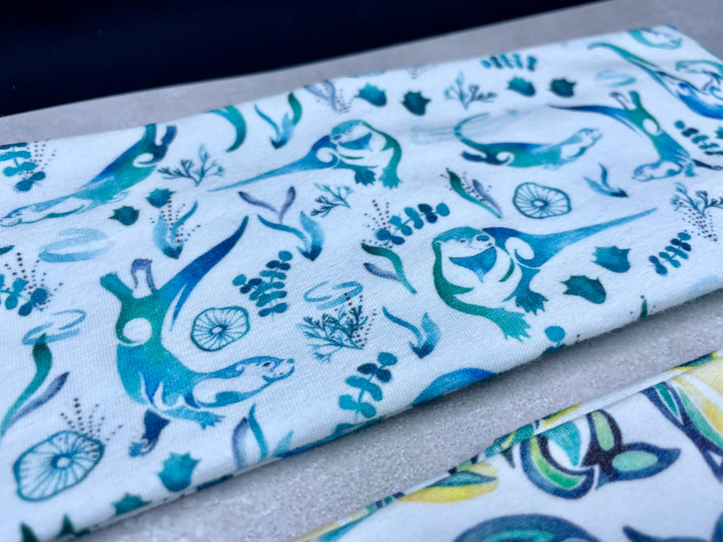 Otters Puffins and Humpback Whales Watercolor Handmade Headbands Jersey Knit Soft