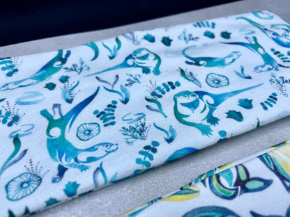 Otters Puffins and Humpback Whales Watercolor Handmade Headbands Jersey Knit Soft