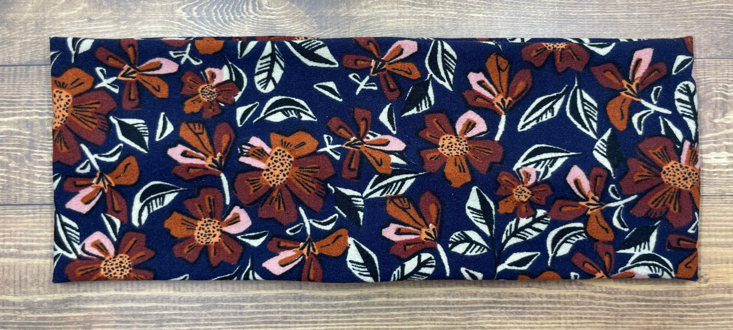 70’s Style Headbands, Orange and Brown Color Floral Mushroom Handmade  Jersey Knit Soft