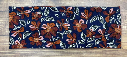 70’s Style Headbands, Orange and Brown Color Floral Mushroom Handmade  Jersey Knit Soft