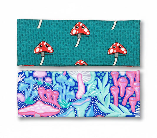 Mushroom Headband with Happy Mushrooms Designs, Handmade Bandeau Jersey Knit Soft Cartoon Smiley Face