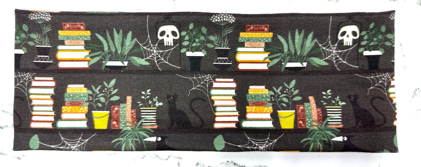 Handmade Dark Academia Headband: Moth, Ferns, Bookshelves Print