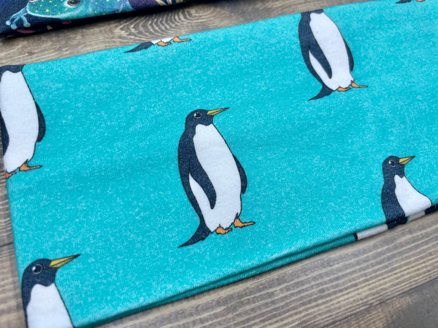 Bioluminescent Frogs and Teal Penguins Handmade Headbands Jersey Knit Soft Watercolor Graphic Design Art