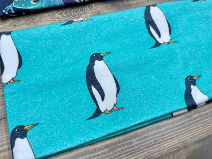 Bioluminescent Frogs and Teal Penguins Handmade Headbands Jersey Knit Soft Watercolor Graphic Design Art