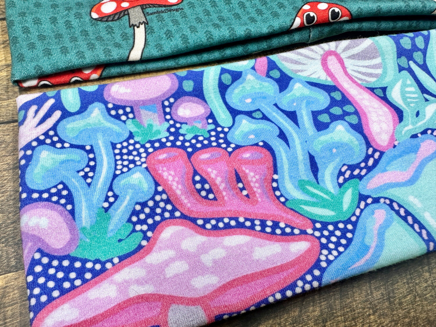 Mushroom Headband with Happy Mushrooms Designs, Handmade Bandeau Jersey Knit Soft Cartoon Smiley Face