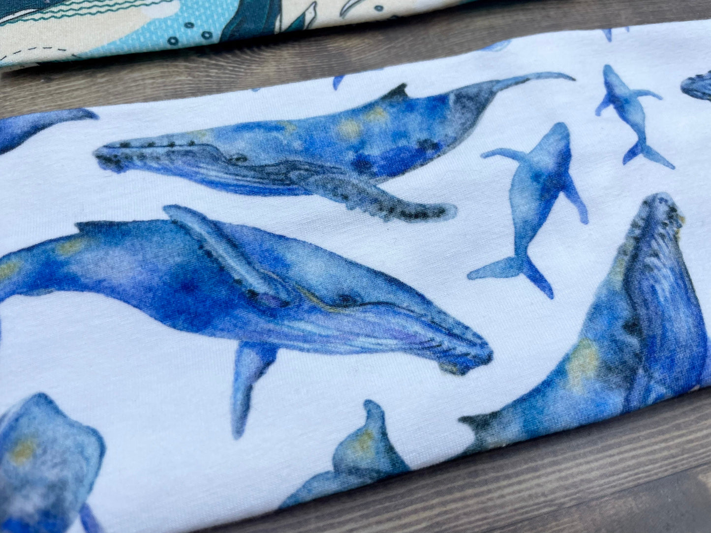 Humpback Whales Handmade Headbands Jersey Knit Soft Watercolor Graphic Design Art