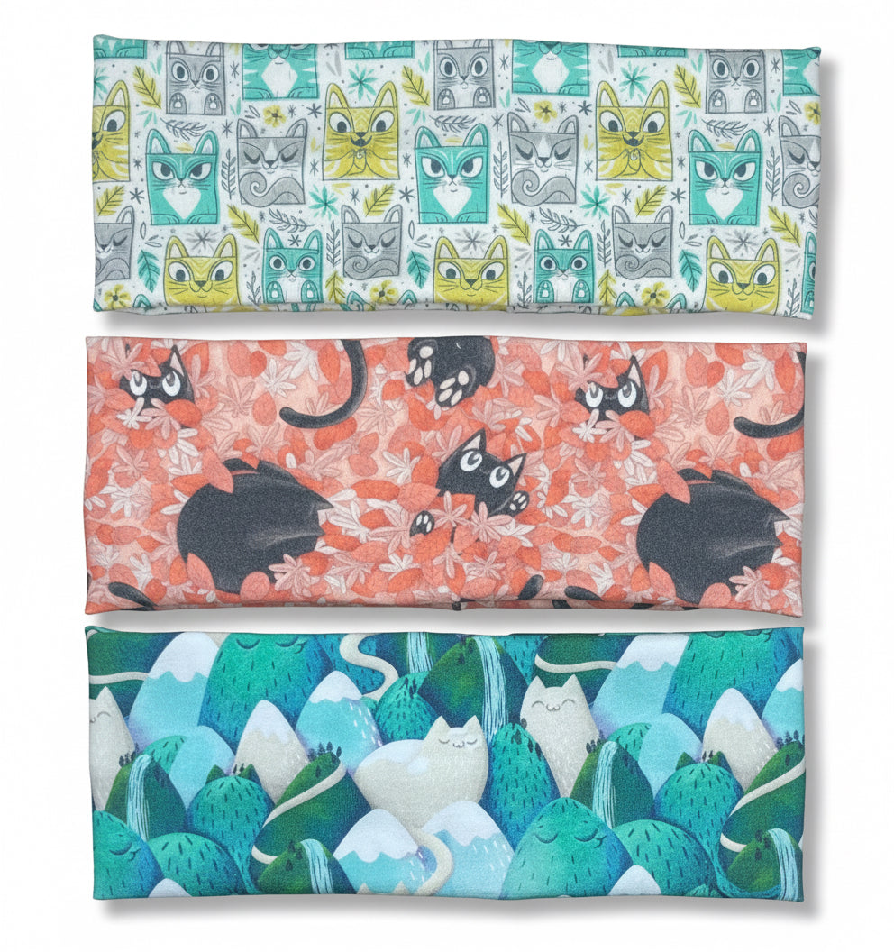 Cats Mountains and Tiki Handmade Headbands Jersey Knit Soft