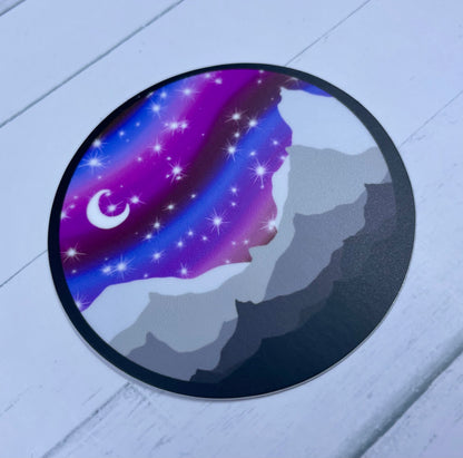 Alaska Mountain Vinyl Sticker: Starry Aurora Night, Waterproof Car Decal