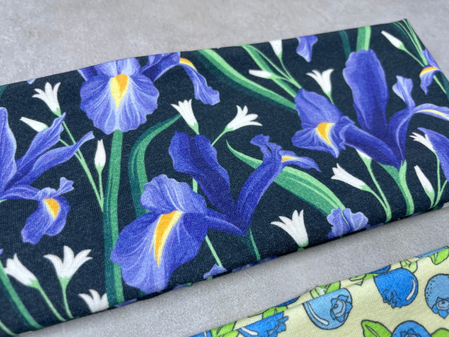 Alaskan Blueberries and Iris Flowers Handmade Headbands Jersey Knit Soft