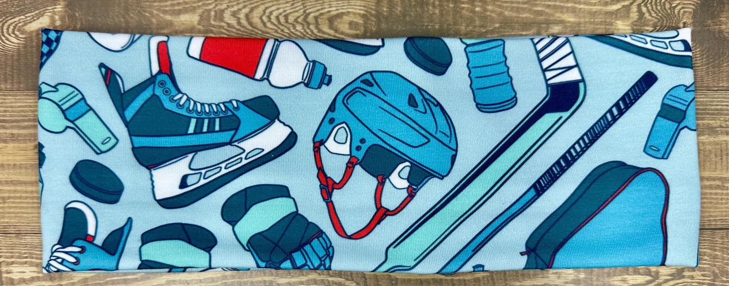 Hockey Headband Stick and Puck Bandeau Handmade Soft Jersey Knit  Sweatband Ice Curling Sports Hockey Mom