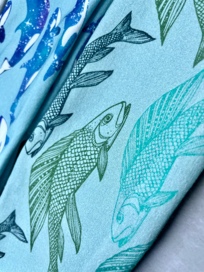 Orca Barnacles Grayling Fish Watercolor Headbands Jersey Knit Soft