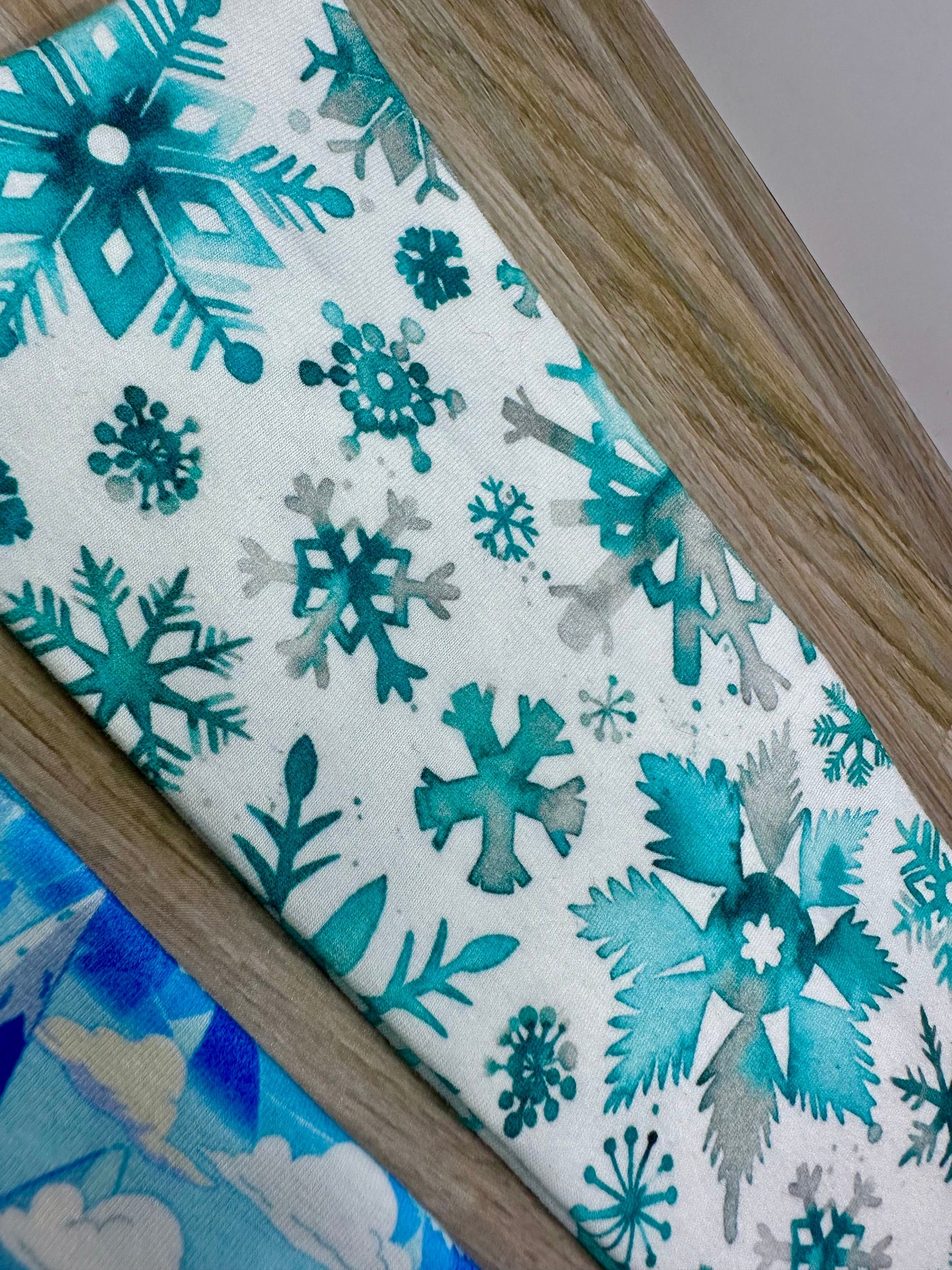 Snowflakes Headband and Ice Mountains Handmade Headbands  Jersey Knit Soft