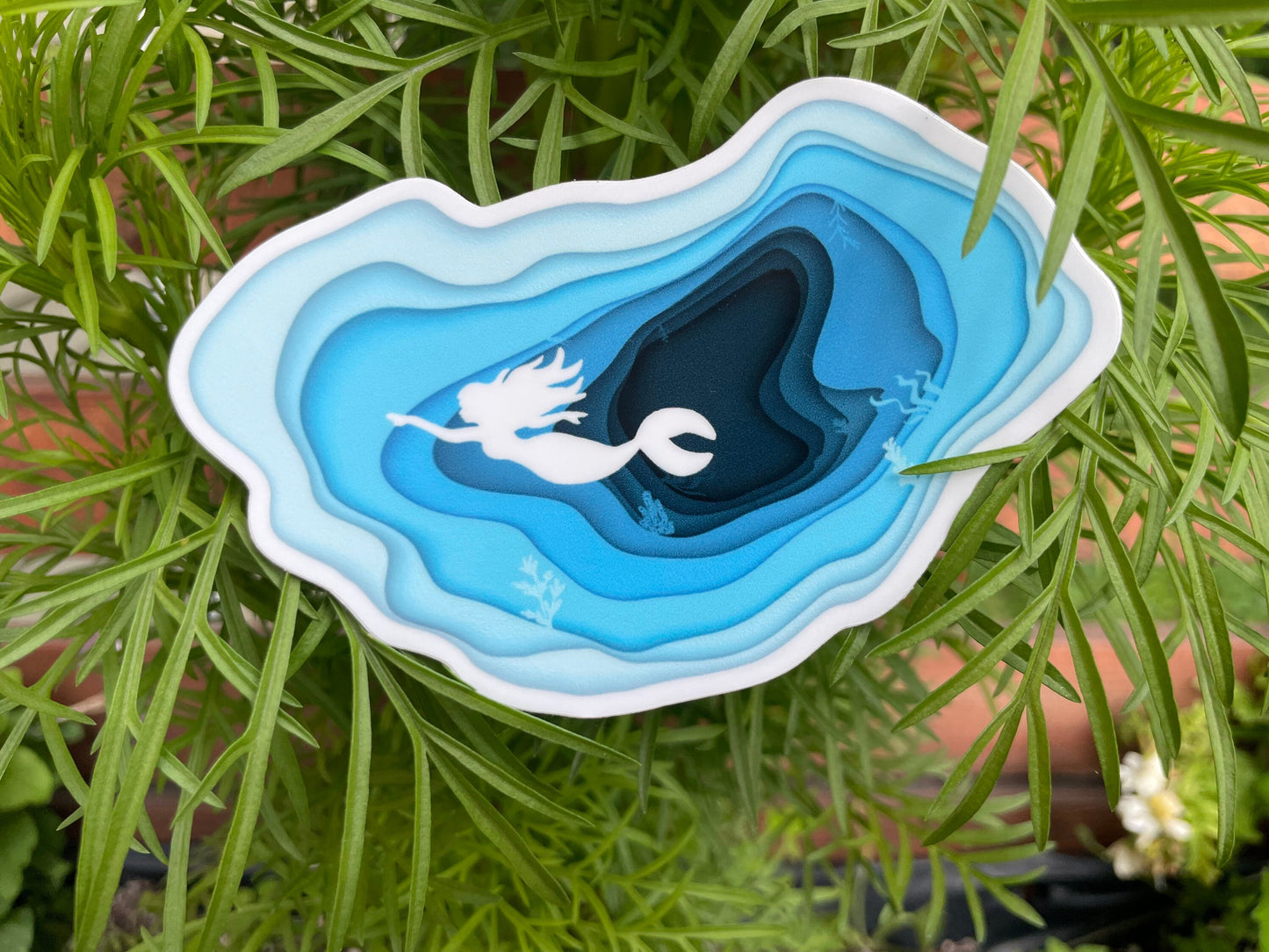 Mermaid Sticker Topographical Sea Blue Decal Original Artwork Sticker Waterproof and Fade Resistant