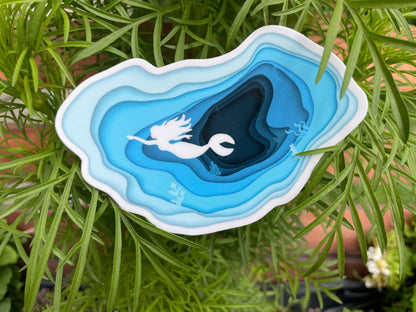 Mermaid Sticker Topographical Sea Blue Decal Original Artwork Sticker Waterproof and Fade Resistant
